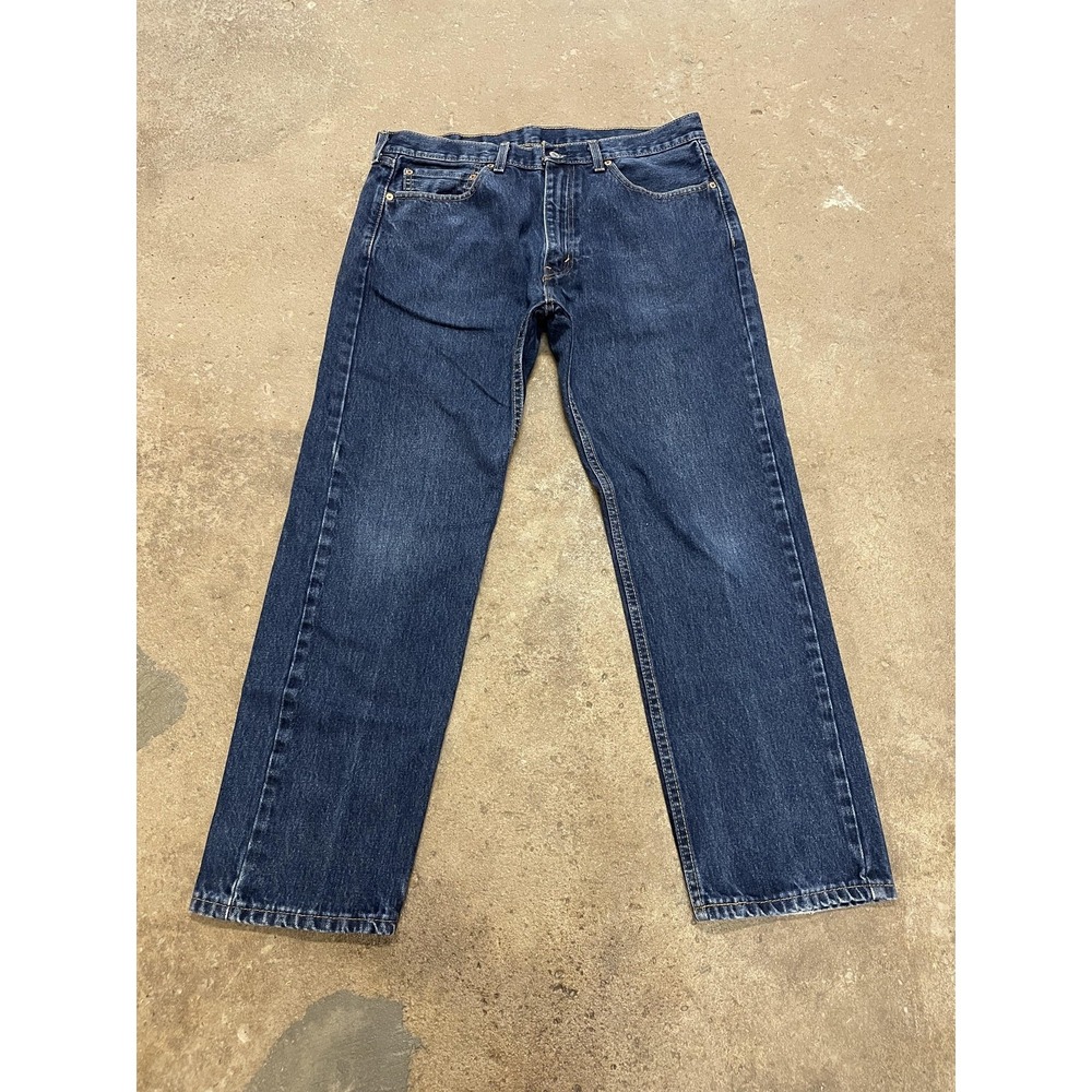 Levis 505 Jeans Mens 36x30 Dark Wash Blue Denim Regular Straight Leg Zip Fly